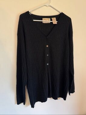 Vintage Black Ribbed V-Neck Button Cardigan